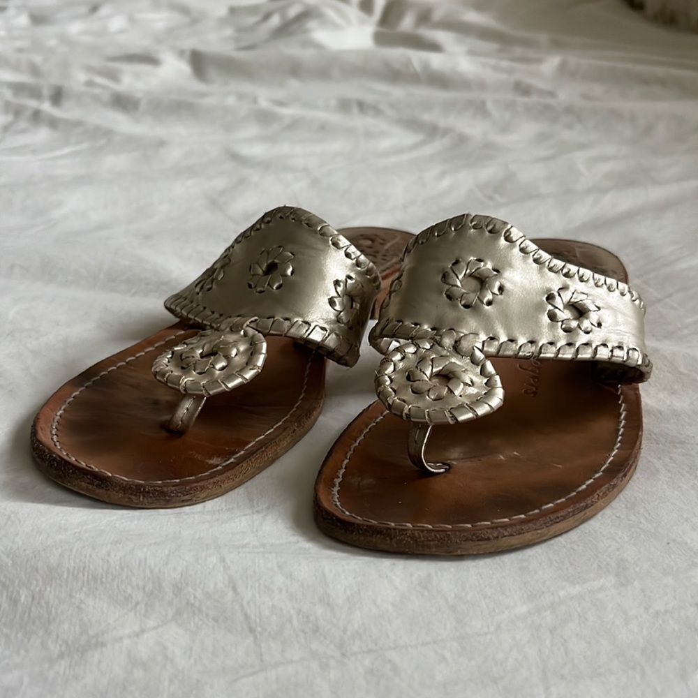 Jack Rogers Metallic Silver Leather Thong Sandals